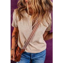 Oatmeal Short Sleeve Half Button Ribbed Knit Top