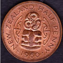 1960 New Zealand 1 Half Penny Coin