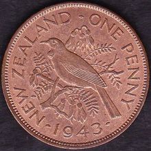 1943 New Zealand 1 Penny Coin