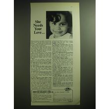 1974 Christian Children's Fund Ad - She needs your love