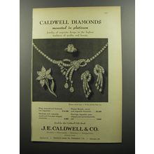 1956 J.E. Caldwell Jewelry Ad - Caldwell Diamonds mounted in platinum