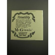 1957 McGinnis' Restaurant Advertisement - Versatility