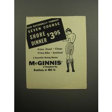 1957 McGinnis' Restaurant Ad - Our nationally famous seven course shore dinner