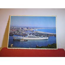 S.A. VAAL, MAILSHIP IN DURBAN HARBOUR, SOUTH AFRICA used postcard 1978 pm =