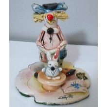 Lino Zampiva -Vintage Clown with Birds on Head and Rabbit on base in Front