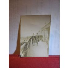 2 MEN ON A SEASIDE PROMENADE small vintage photograph =