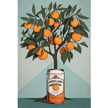 Orange Tree and San Pellegrino Wall Art Decor Illustrated Gardener Print Bold
