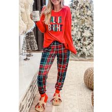 Multicolor ALL IS BRIGHT Graphic Christmas Plaid Pajamas Set