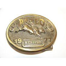 1977 NATIONAL FINALS RODEO BELT BUCKLE OKLAHOMA CITY HESSTON 4TH ANNUAL TELECAST