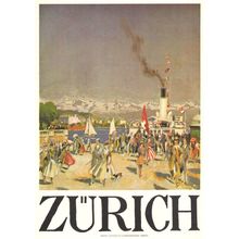 Zurich Ship Departure in WW1 Switzerland Verkehrsverein Poster Postcard