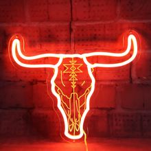 Longhorn Bull Skull Neon Sign for Cowgirl & Cowboy, Texas Long Horn Cow Skull He