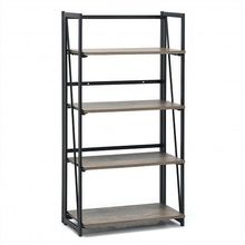 4-Tier Folding Bookshelf No-Assembly Industrial Bookcase Display Shelves