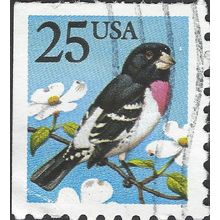 USA, BIRD, Rose-breasted grosbeak, blue 1988, 25c