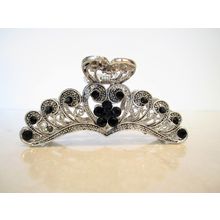 Silver metal flower crystal hair claw clip bridal clip medium/fine hair