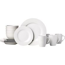 Amazon Basics 16-Piece Porcelain Kitchen Dinnerware Set with Plates, Bowls and M