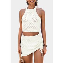 White Hollowed Crochet Cropped 2 Piece Beach Dress