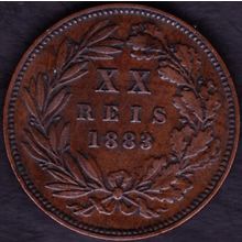 1883 Portugal 20 Reis Coin