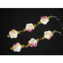 Stunning handpainted purple flower bead long drop swing earrings