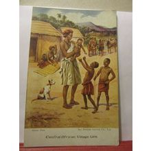 VILLAGE LIFE, CENTRAL AFRICA unused vintage postcard blank back /