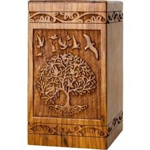 INTAJ Handcarved Wooden Cremation Urn for Human Ashes - Tree of Life Design, 250