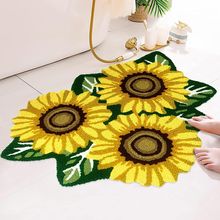 ABREEZE Sunflower Rug Cotton Hand Woven Sunflower Carpet Flower Shaped Area Rug