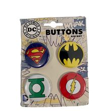 4 DC Comics Heroes Logo PIN Buttons Pack Set Superman Batman Flash Green Lantern