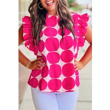 Rose Bubblegum Pattern Frilled Collar Flutter Sleeve Top