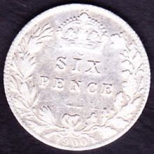 1900 Great Britain 6 Pence Silver Coin