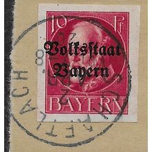 GER (BAVARIA) 1919 10pf KING LUDWIG III' (OVPT)(IMPERFED) FINE USED(EBID65-442)