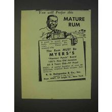 1940 Myers Rum Ad - You Will Prefer This Mature Rum
