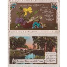 Daddys Birthday River Lake Little Wish 2x Antique Greetings Old Postcard