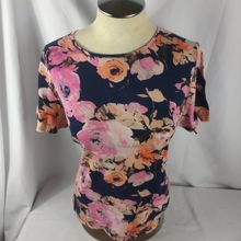 Croft & Barrow Women's Short Sleeve T-Shirt Blue Floral Size OX