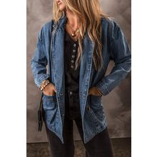Sail Blue Side Pockets Lapel Collar Denim Jacket