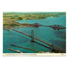Postcard UK Scotland the Forth Bridges from the air aerial view posted 1972