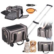 Cat Carrier with Wheels, Airline Approved Rolling Pet Carrier with Telescopi...