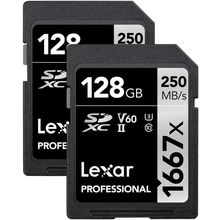 Lexar 128GB (2-Pack) Professional 1667X SD Card, UHS-II, C10, U3, V60, Full HD,