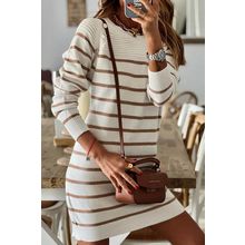 Stripe Button Ribbed Detail Mini Sweater Dress