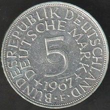 1967 F Germany 5 Mark Silver Coin