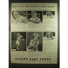 1939 Clapp's Baby Food Ad - Want a rosy, thriving baby? Study Martha!