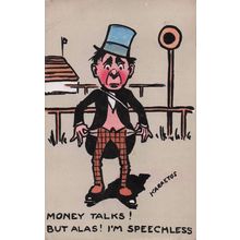 Horse Racing Man Broke at Races Gambling Empty Pockets Old Comic Postcard