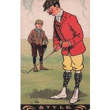Posh Golfer With Eyeglass Style Old Comic Golf Postcard