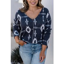 Gray Plus Size Aztec Print Exposed Seam Top