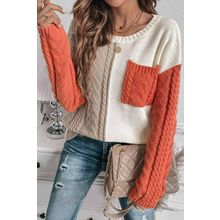 Gold Flame Colorblock Patched Pocket Drop Shoulder Sweater