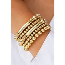 Gold Layered Plated Alloy Beaded Elastic Bracelet Set