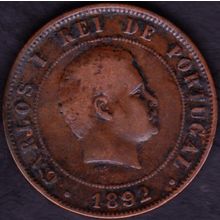 1892 Portugal 20 Reis Coin