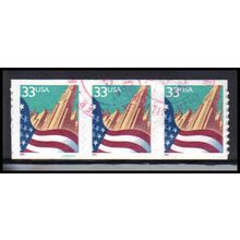 Used 3281c 33c U.S. Flag Over City FineStrip of 3 PA4065
