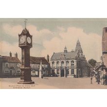 Downham Market Town Hall Villagers Outside Shop Antique Postcard