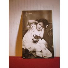 'COMFY', girl with puppy, used antique postcard by E A Schwerdtfeger 1910 pm =