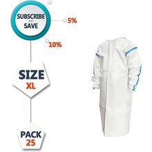 Disposable Isolation Gowns X-Small, Pack of 25 White Disposable Gowns with Sl...
