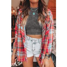 Red Plaid Print Loose Vintage Shirt